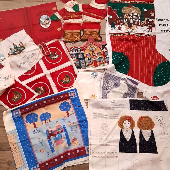 Vintage craft fabric panel set Cranston Springs Christmas stocking Goldilocks - Picture 1 of 10